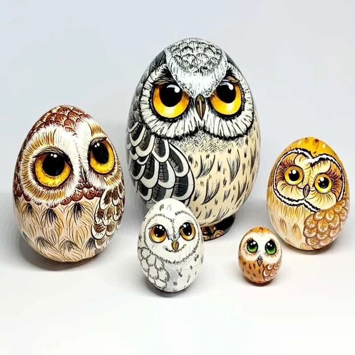 Easter New Owl Nesting Eggs Table Top Decoration Ornaments Wooden Crafts