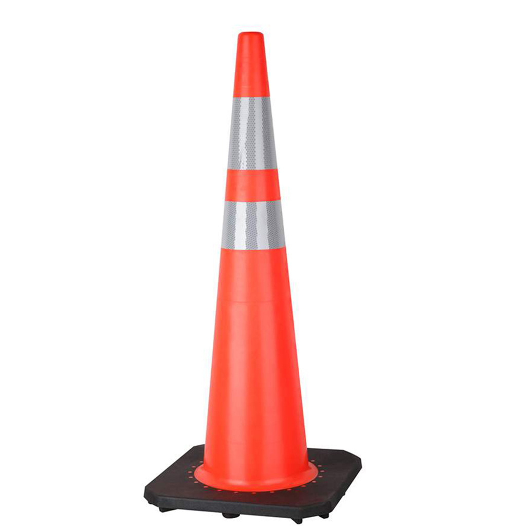 36'' height PVC traffic road cone fluorescent orange cone with rubber base