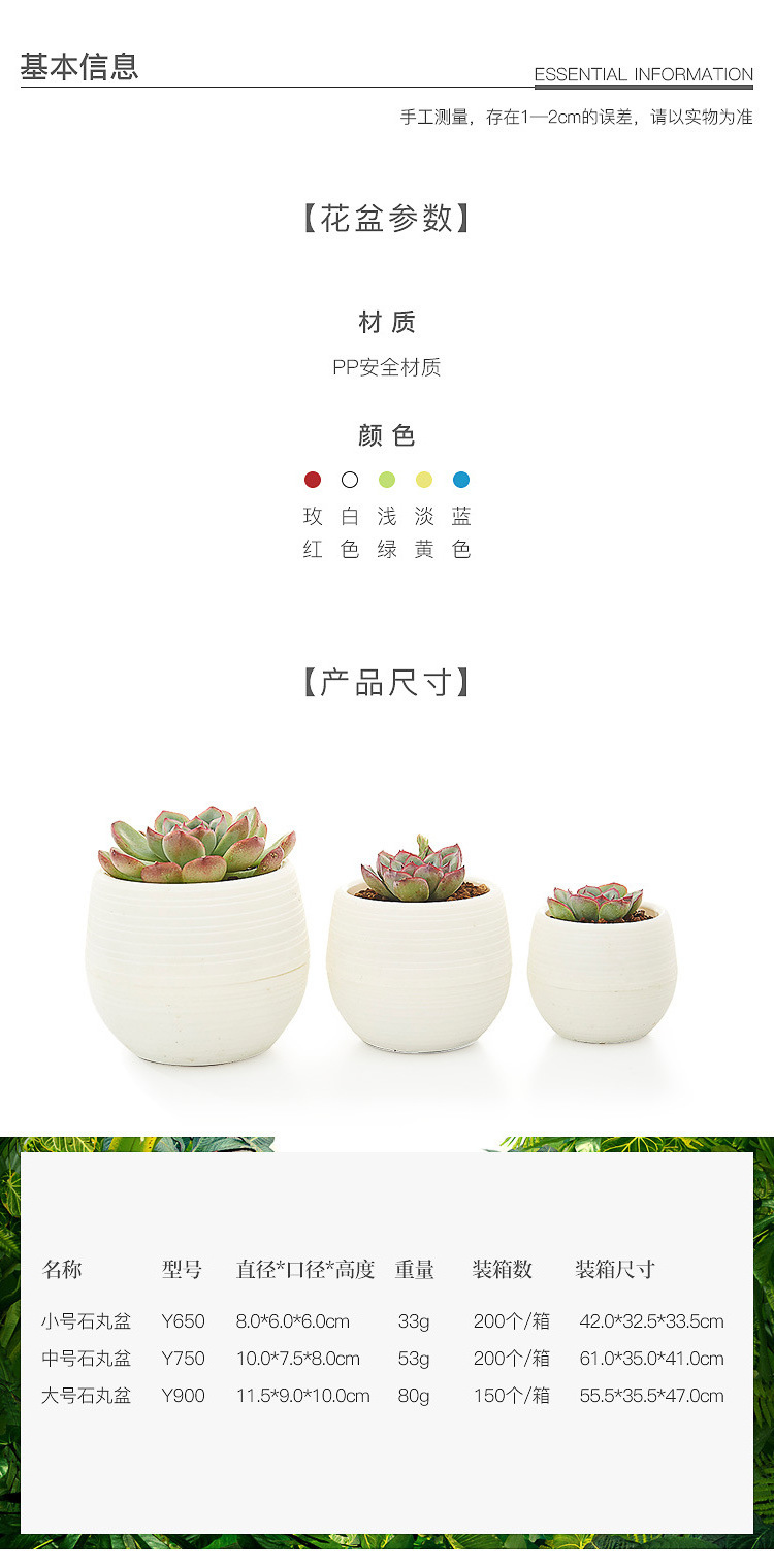 Round plastic cactus seeds start a succulent flower pot with drainage holes white flowerpot