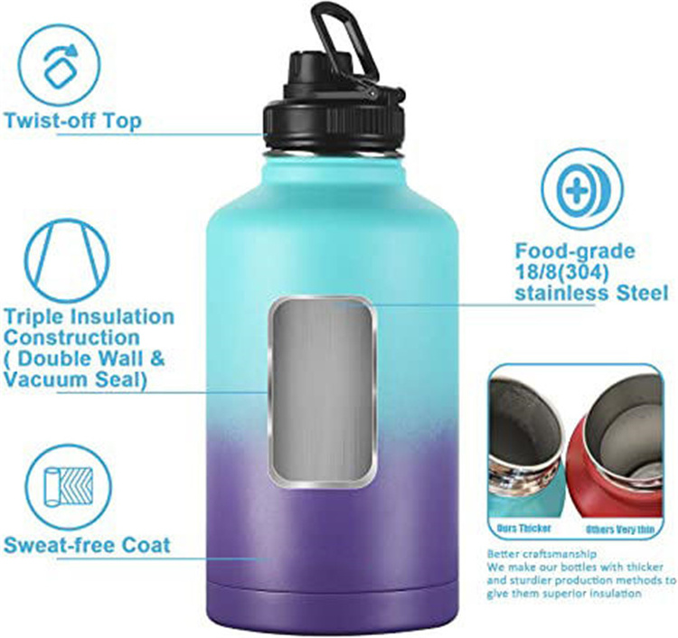 Custom Bouteille D Eau De Gym Metal 2 Litre 64 Oz 64Oz Insulated Stainless Steel Water Bottle With Straw