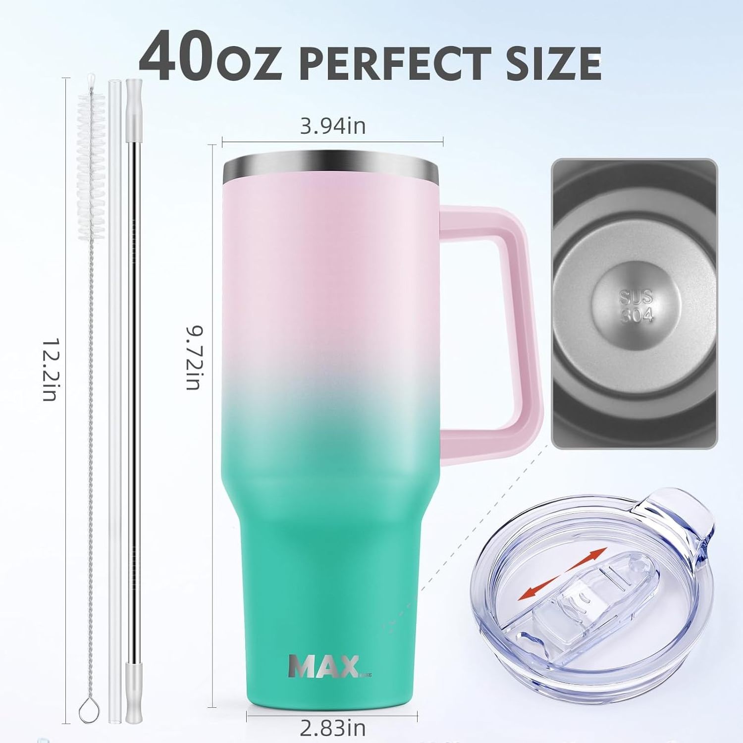 40 oz Tumbler with Handle and Straw Lid, Insulated Reusable Stainless Steel Travel Mug Tea or Coffee Smoothie and More