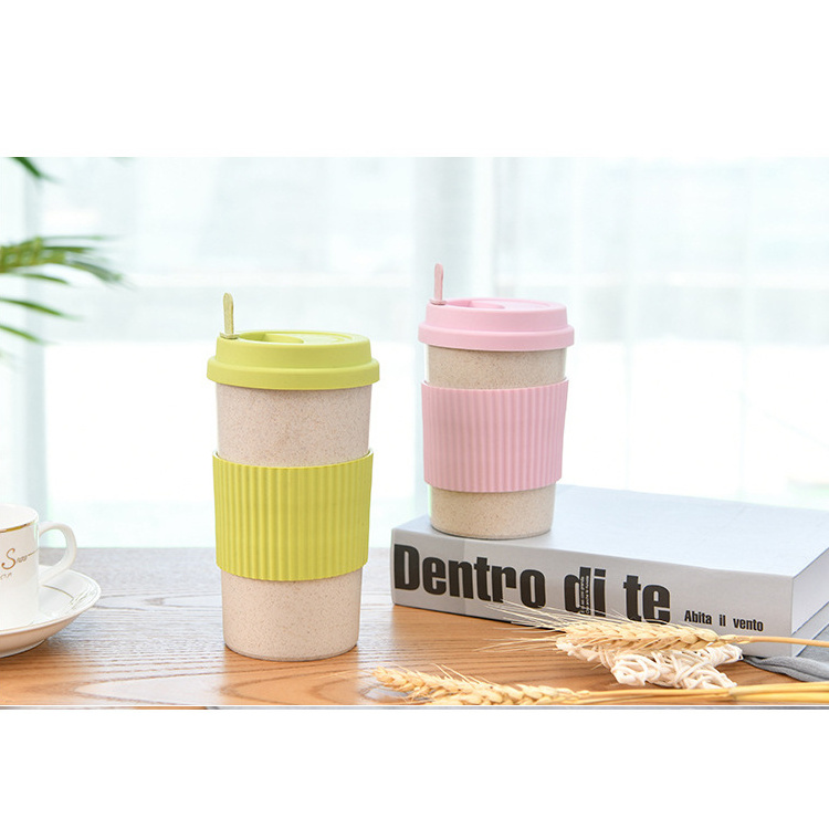 Hot item mini wheat fiber coffee cup with silicone lid coffee cup