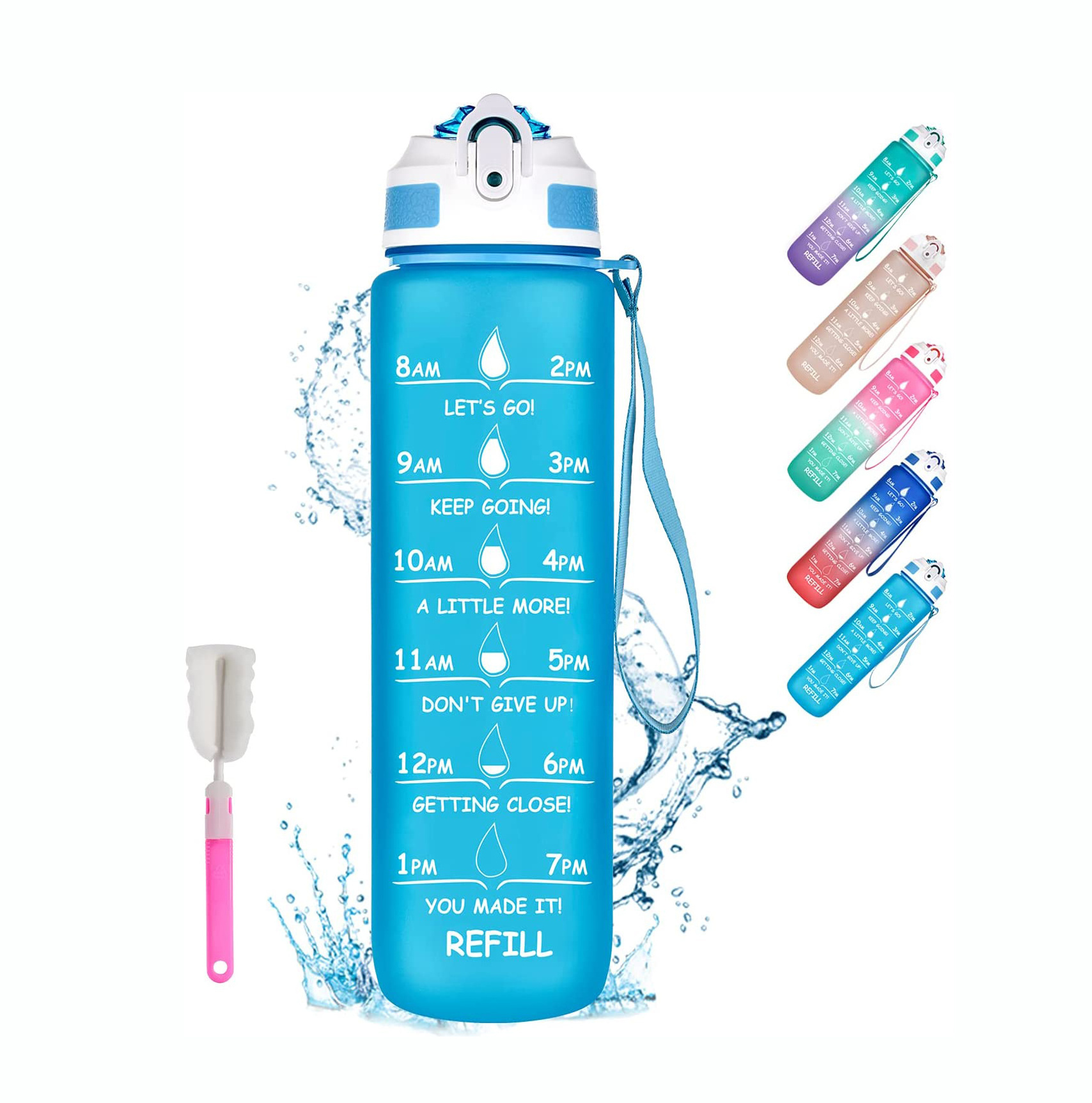 tritan eco friendly motivational water bottle with time marker jug bpa free cute plastic 2 liter large half gallon 32 oz