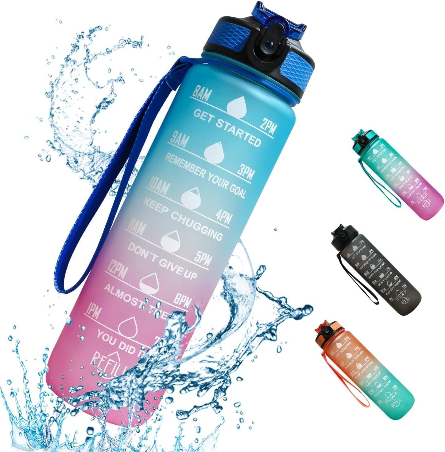 Cheap Frosted 1 Liter Sports Gym 32 OZ Motivational Custom Logo Tritan Plastic Water Bottle With Time Marker