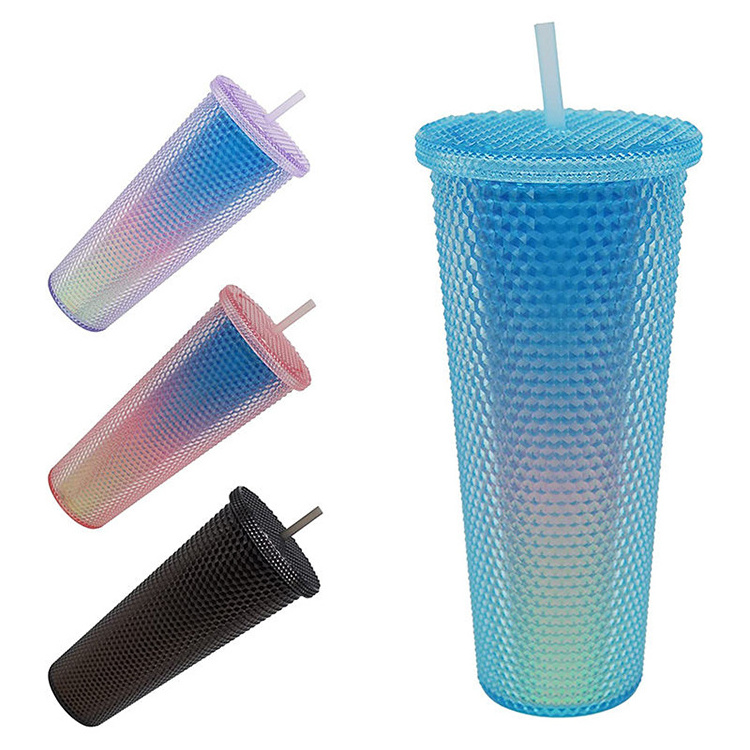 Rainbow Studded Promotional Oem Wholesale Price Matte Acrylic Plastic Tumbler Mug Cups