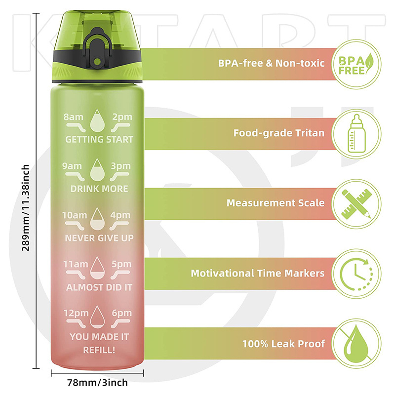 1 Liter BPA-Free Drinking Kangen Water Bottle with Plastic Straw