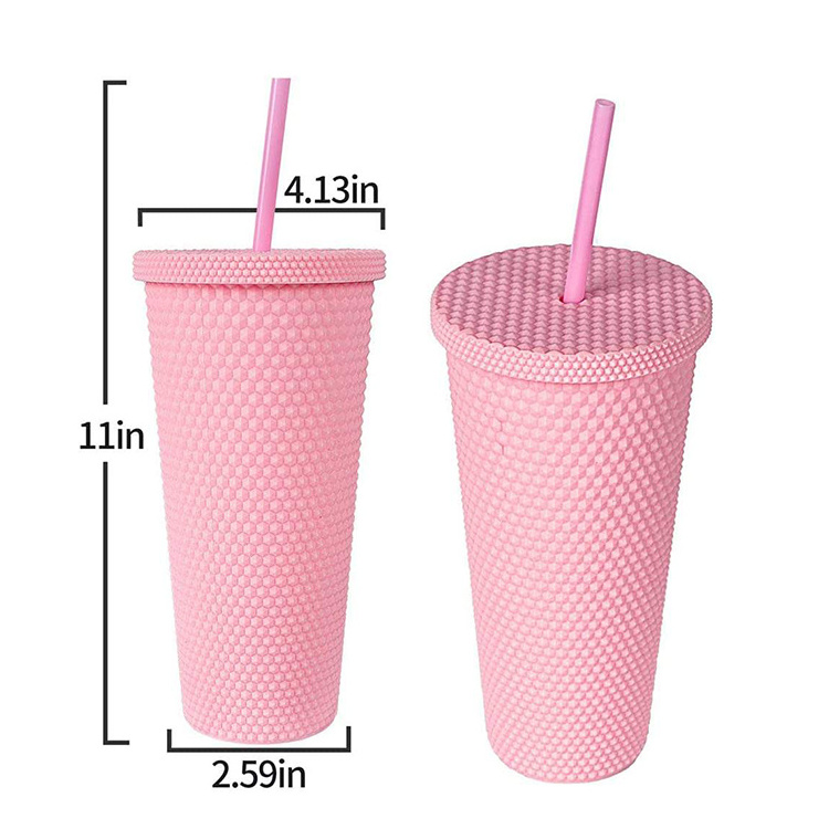 Cangkir Minum Pink Tumbler  24oz Plastic With Straw And Lid Price Matte Acrylic Plastic Tumbler Cups