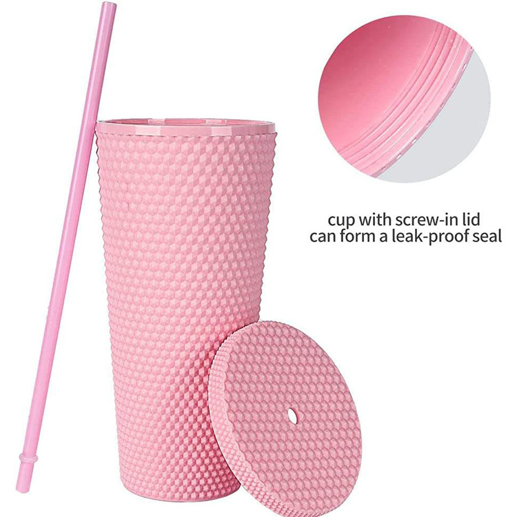 Cangkir Minum Pink Tumbler  24oz Plastic With Straw And Lid Price Matte Acrylic Plastic Tumbler Cups