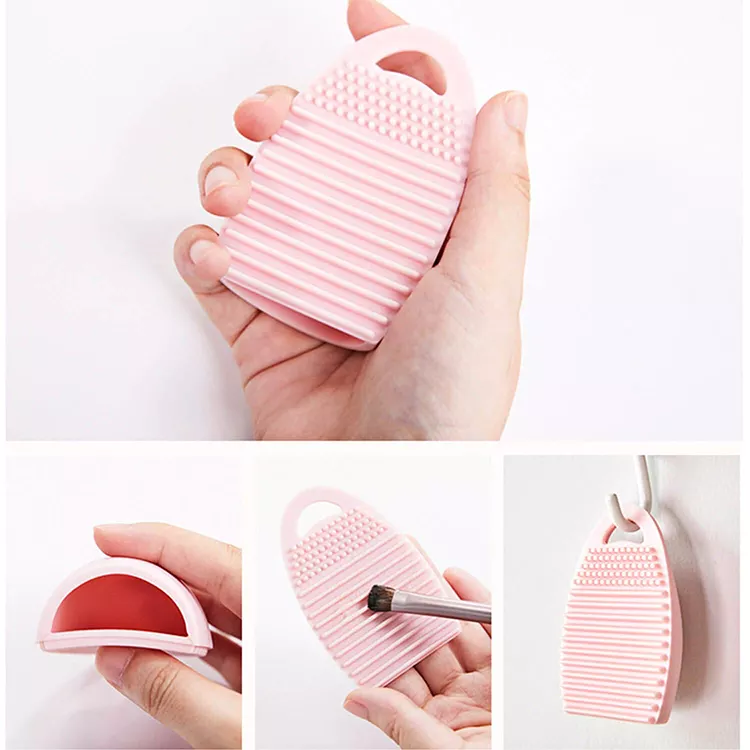 Wholesale silicone Makeup brush cleaner egg shape cleaning tool scrub board travel mini washboard scrubber