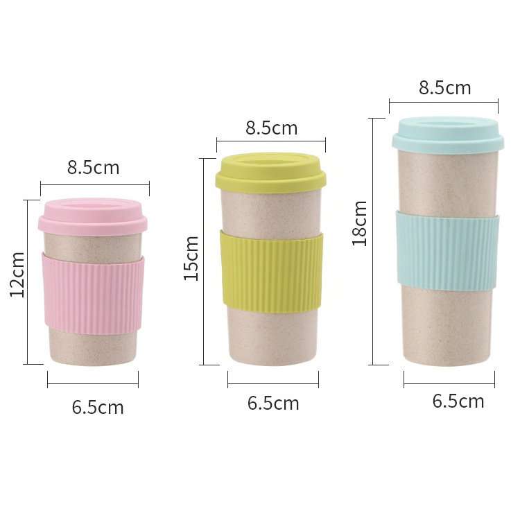 Hot item mini wheat fiber coffee cup with silicone lid coffee cup