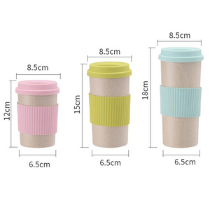 Hot item mini wheat fiber coffee cup with silicone lid coffee cup