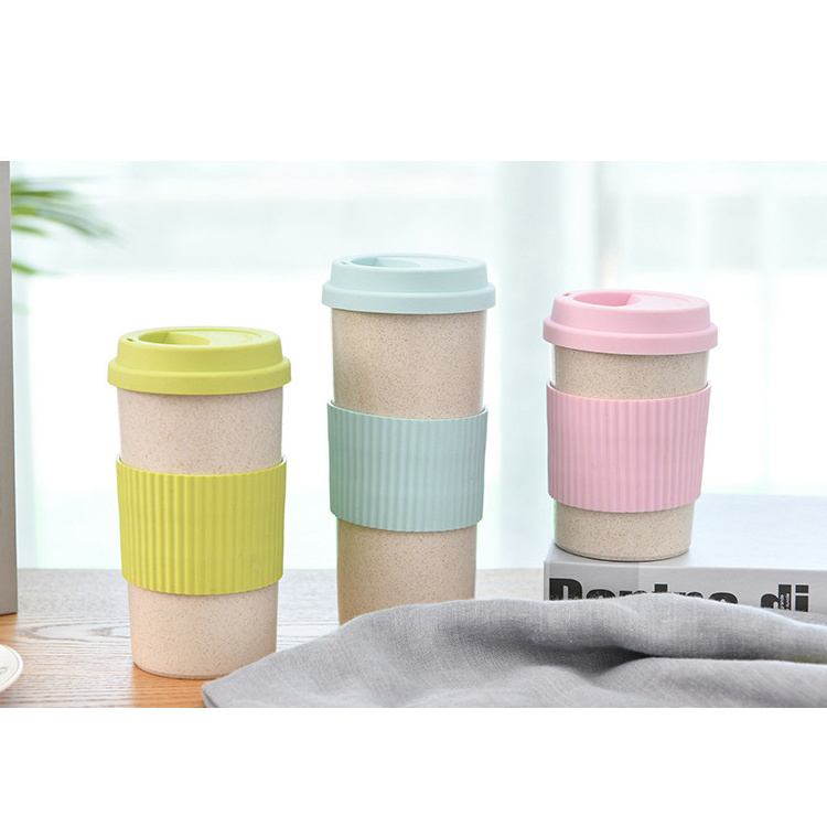 Hot item mini wheat fiber coffee cup with silicone lid coffee cup