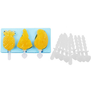 Silicone Ice Pop Molds Ice Cream Bar Mold  Fruit Shape 3 Pieces Popsicle Molds with Plastic Sticks