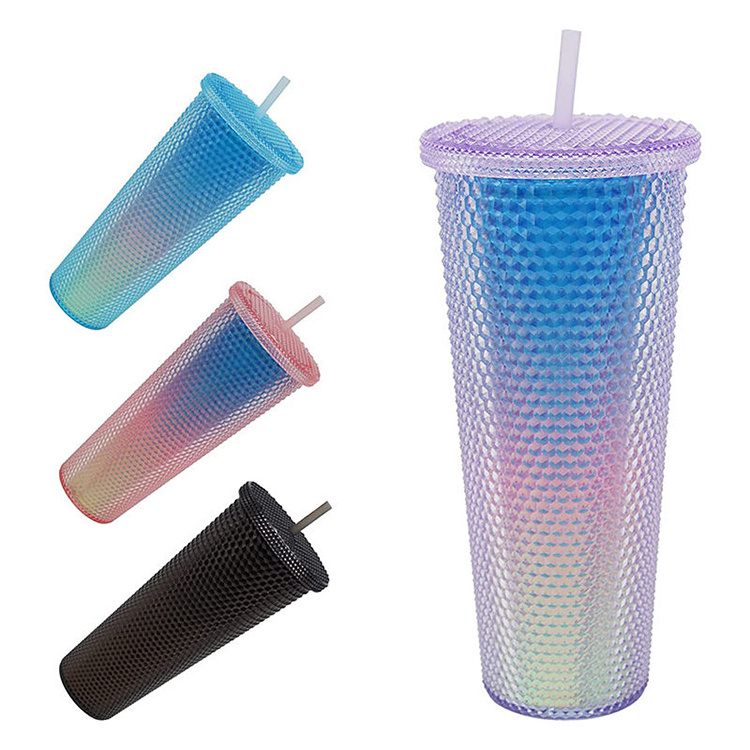 Rainbow Studded Promotional Oem Wholesale Price Matte Acrylic Plastic Tumbler Mug Cups