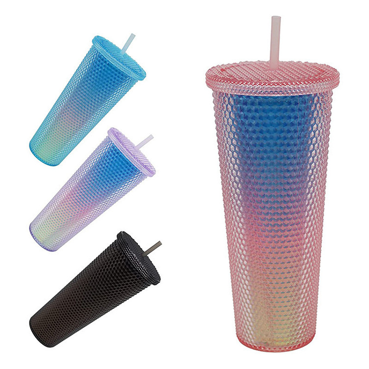 Rainbow Studded Promotional Oem Wholesale Price Matte Acrylic Plastic Tumbler Mug Cups