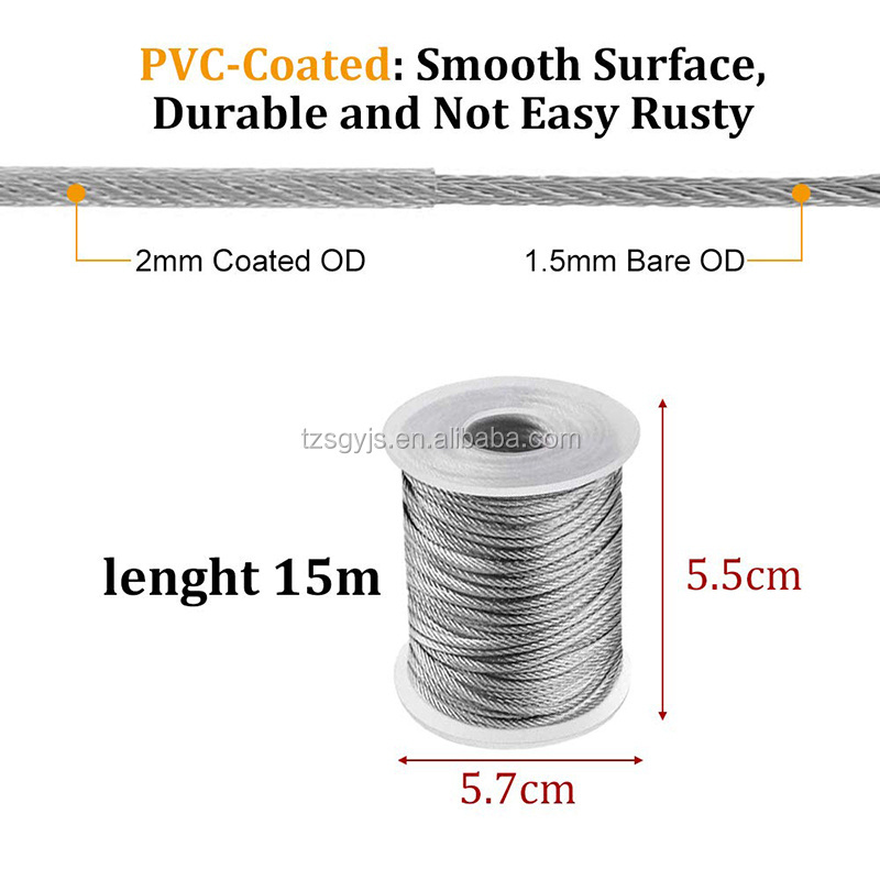 PVC Coated Picture Wire 15M with Turnbuckle Wire Tensioner Thimble Eye Hooks Heavy Duty  Steel Picture Hanging Wire Cable