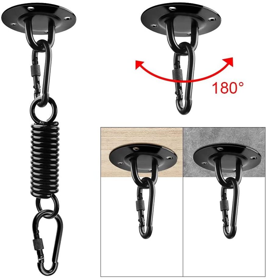 360 Rotation Hammock Chair Hanging Kit Stainless Steel Hammock Spring Swivel Chairs Hanging Seat Black Snap Hook Ceiling Mount