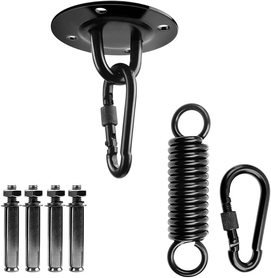 360 Rotation Hammock Chair Hanging Kit Stainless Steel Hammock Spring Swivel Chairs Hanging Seat Black Snap Hook Ceiling Mount