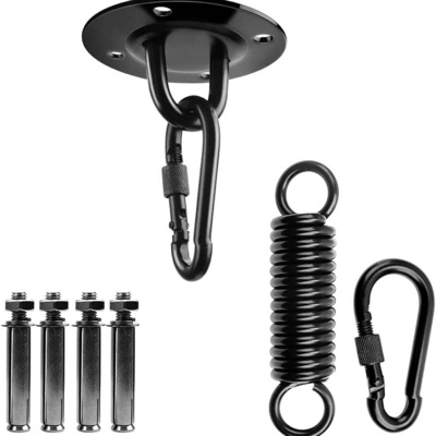 360 Rotation Hammock Chair Hanging Kit Stainless Steel Hammock Spring Swivel Chairs Hanging Seat Black Snap Hook Ceiling Mount