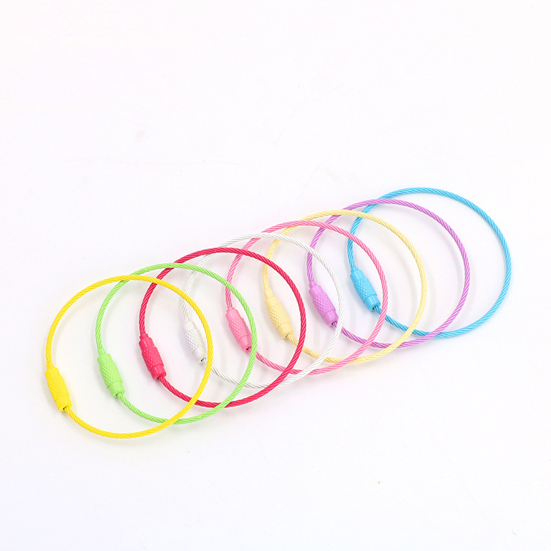 Screw Lock Cable Steel Wire Rope Colorful Key Rings Split Ring Key Chain Hook Fob Holder