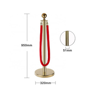 Stanchions Crowd Control Barriers Golden Stanchion with 2 Foot Red Velvet Rope Line Dividers for Party, Museums, Wedding