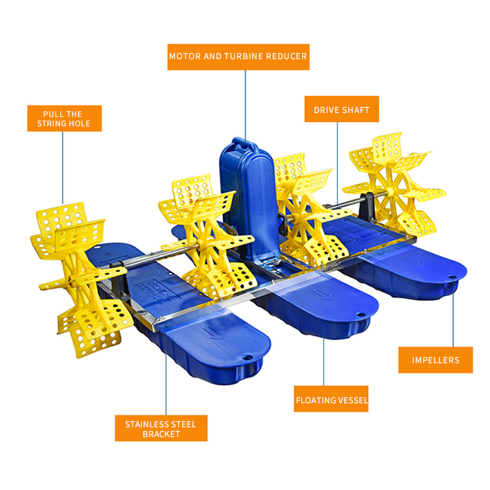 Hot sale 4 impellers floating 2hp oxygen increasing fish pond paddle wheel fish farming aerator 1hp