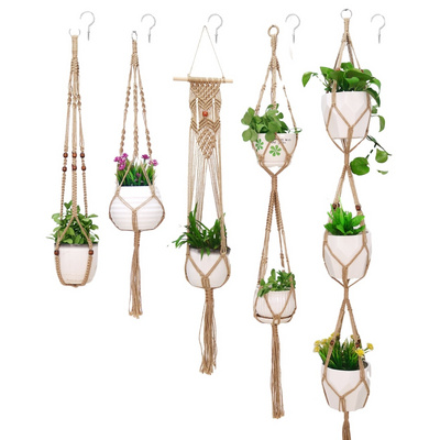 Macrame Plant Hangers Set of 5  Indoor Wall Hanging Planter Basket Flower Pot Holder Boho Home Decor