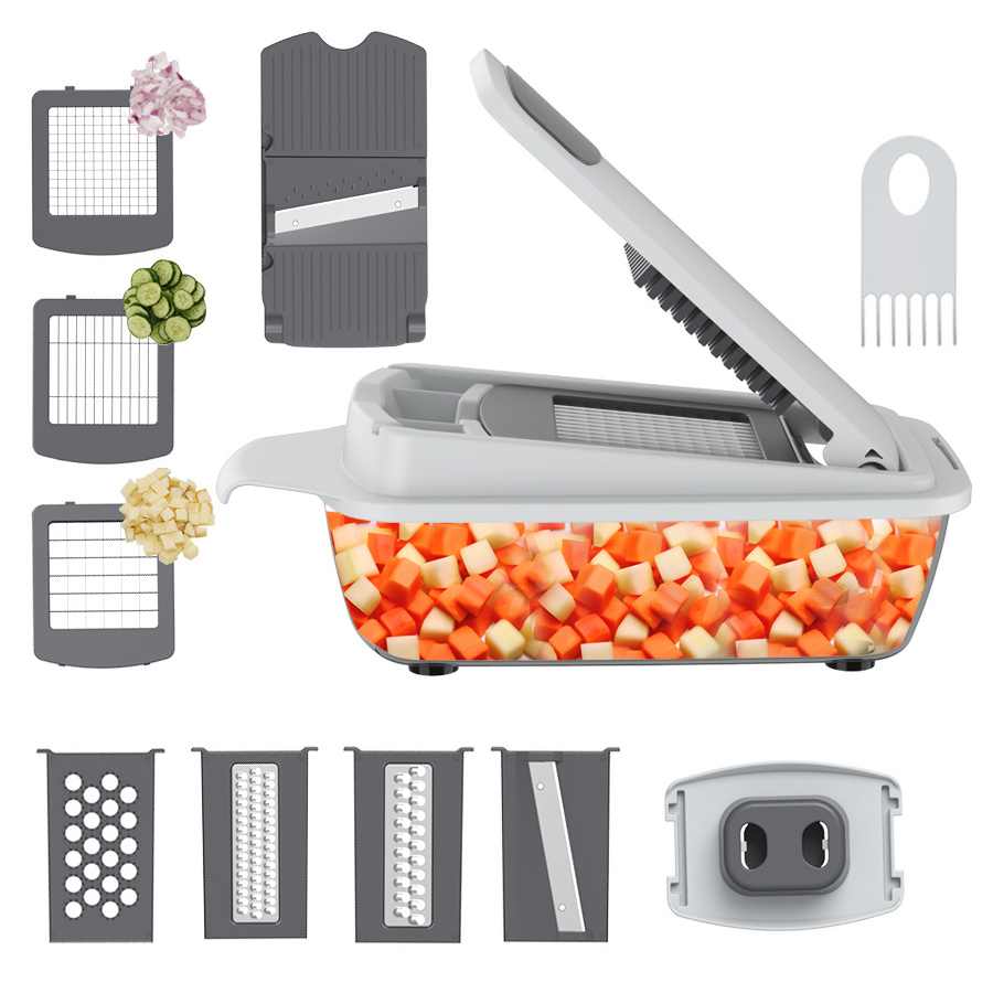 Multifunctional Fruit & Vegetable Kitchen Gadget Salad Cutter Chopper Fruit Slicer Grater Shredder with Drain Basket