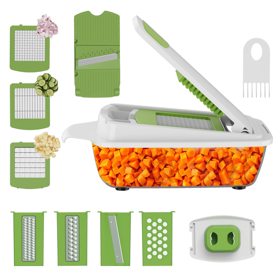 Multifunctional Fruit & Vegetable Kitchen Gadget Salad Cutter Chopper Fruit Slicer Grater Shredder with Drain Basket