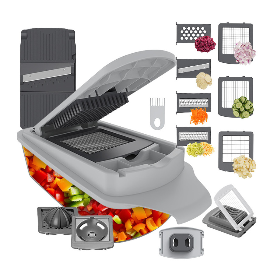 Multifunctional Fruit & Vegetable Kitchen Gadget Salad Cutter Chopper Fruit Slicer Grater Shredder with Drain Basket