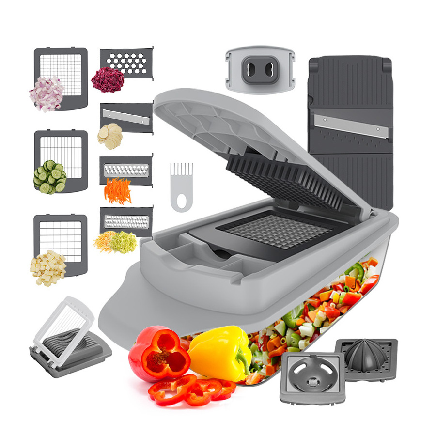 Multifunctional Fruit & Vegetable Kitchen Gadget Salad Cutter Chopper Fruit Slicer Grater Shredder with Drain Basket