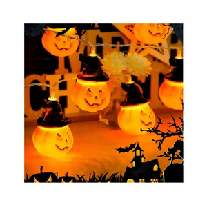 Halloween Decorations Battery Operated LED Halloween Pumpkin String Lights Scary Hanging Lighted Orange Pumpkin Wizard Hat