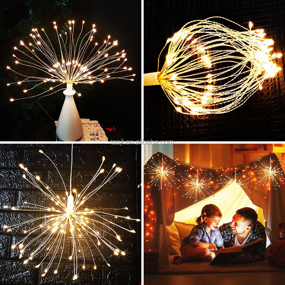 120led home garden wedding starburst hanging fireworks  light decorative tree blossom led light with remote 3D christmas lights