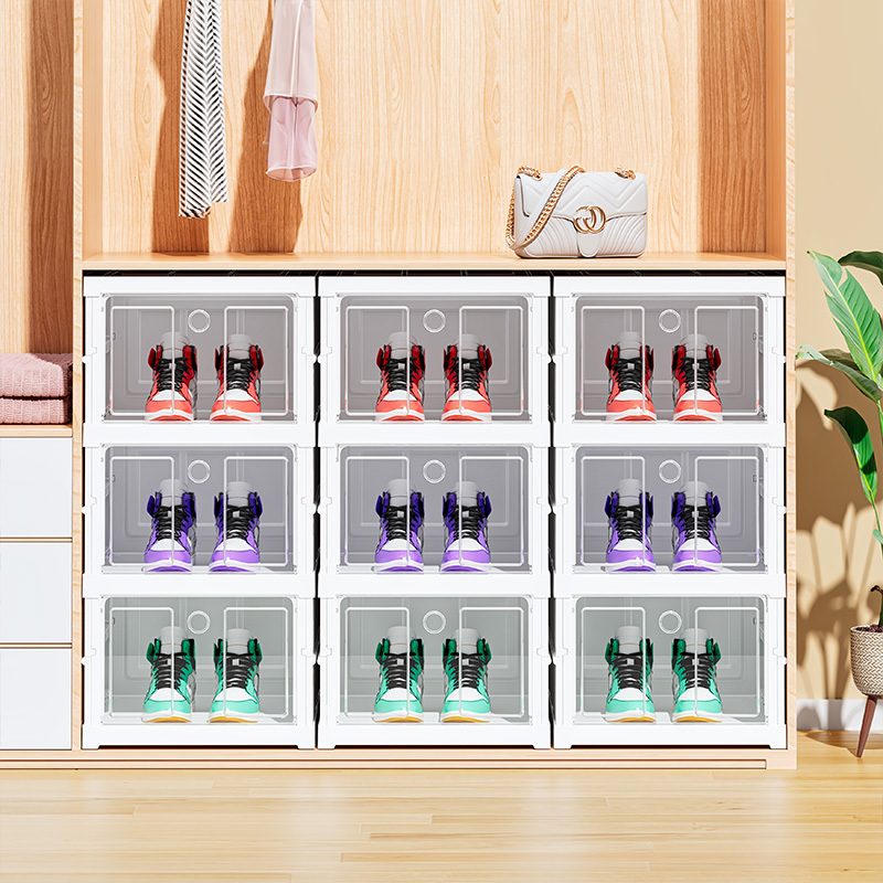 Installation-free 6 Layers Plastic Collapsible Shoe Rack Organizer Cabinet Transparent Display Bins Boots Sneaker Rack