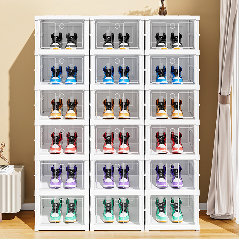 Installation-free 6 Layers Plastic Collapsible Shoe Rack Organizer Cabinet Transparent Display Bins Boots Sneaker Rack