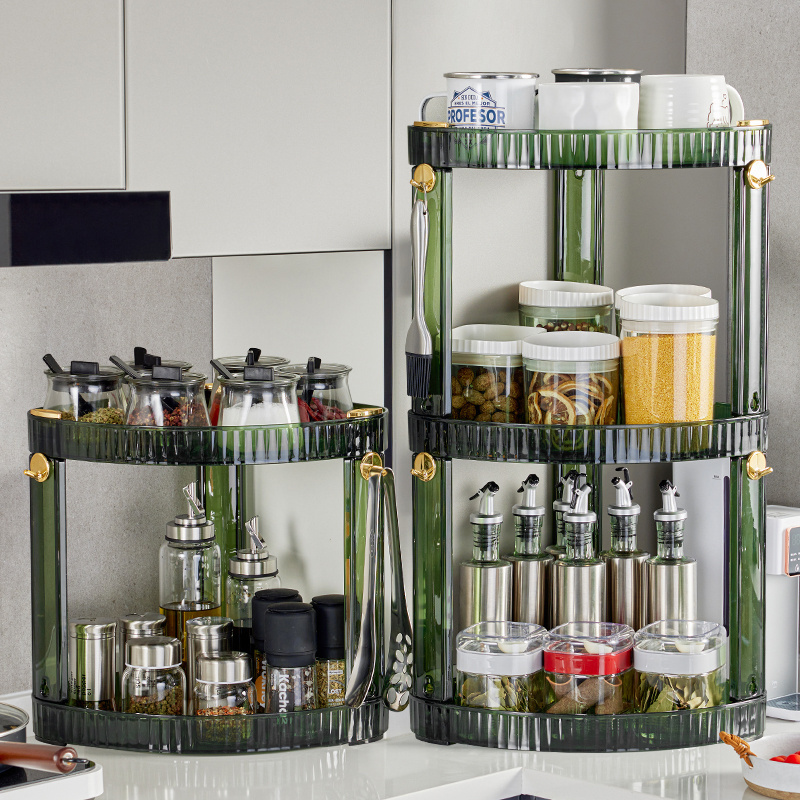 2 Tier Countertop Corner Cosmetics Storage Shelf Racks Plastic PET Bathroom Kitchen Desktop Storage Shelf With Hook