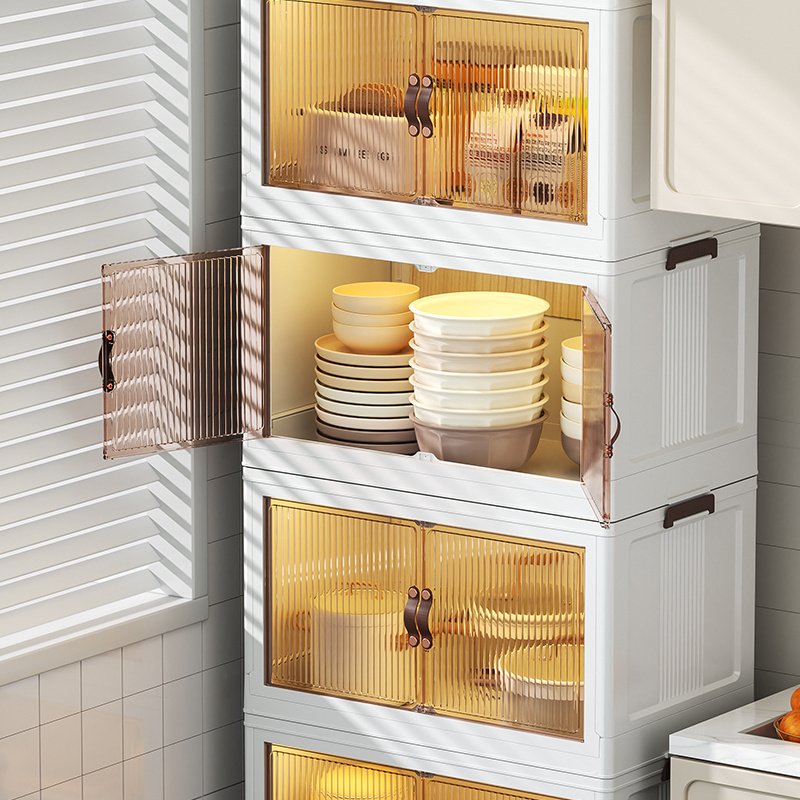 High-value Removable Kitchen Storage Box Kitchen PP Storage Cabinet Bedroom Superimposed Shelf