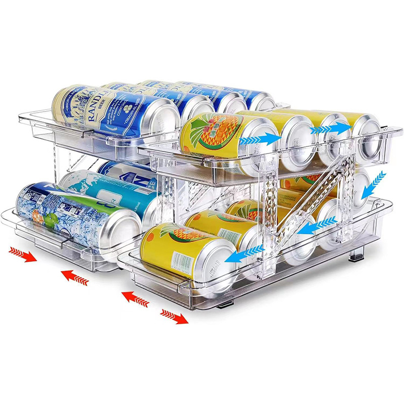 Wholesale Clear Adjustable Kitchen Fridge Organizer Space Saving Storage Rack 2 Tier Beverage Holder