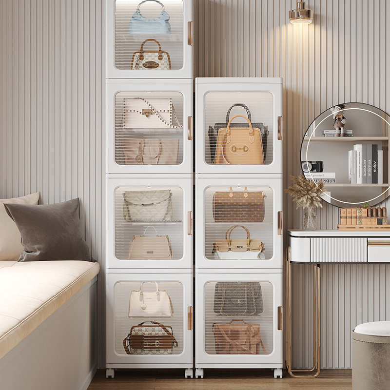 Plastic Double Layers Stackable Closet Organizer Sundries Lidded Storage Boxes Collapsible Storage Cube Bins with Wheels