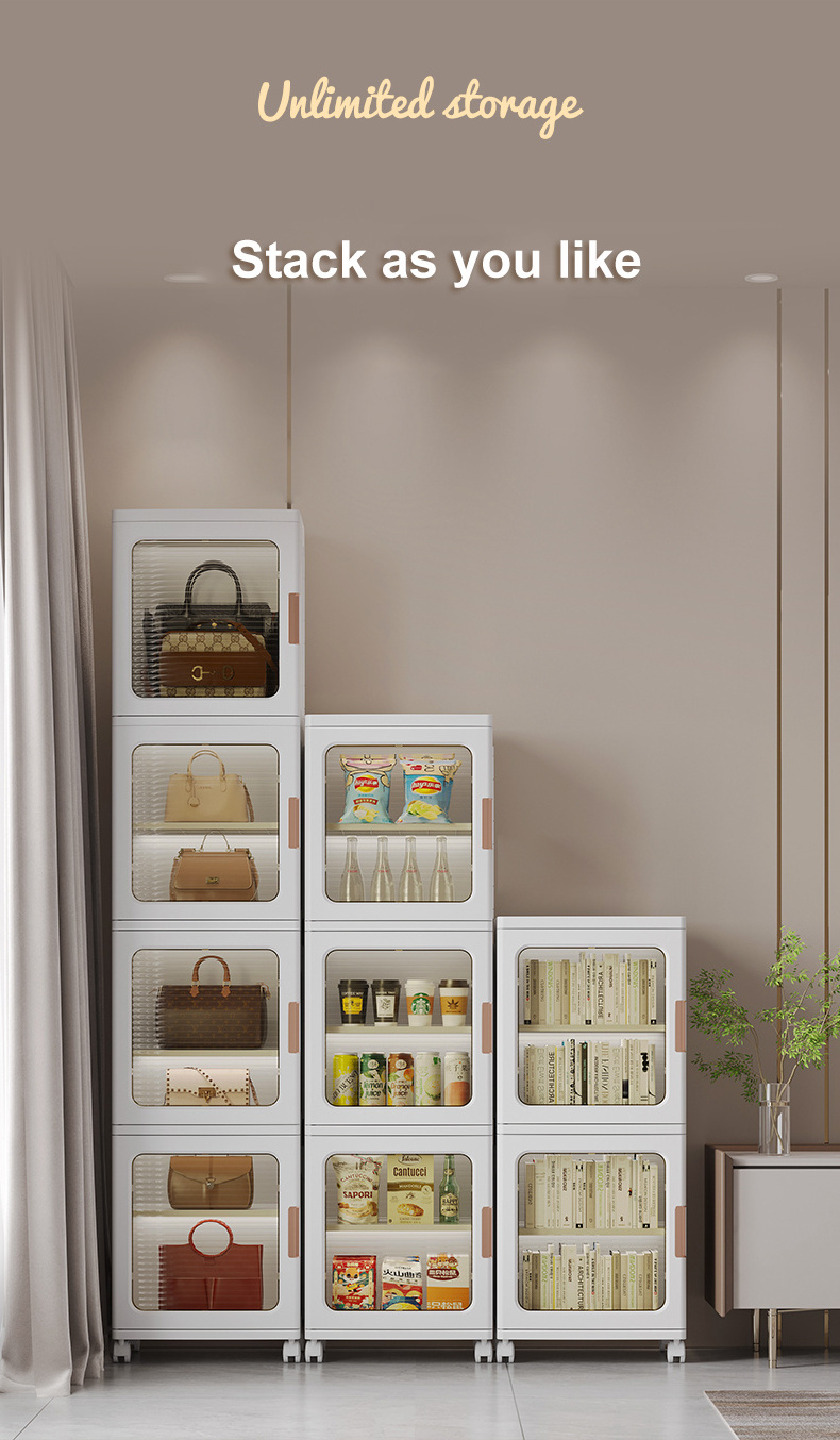 Plastic Double Layers Stackable Closet Organizer Sundries Lidded Storage Boxes Collapsible Storage Cube Bins with Wheels