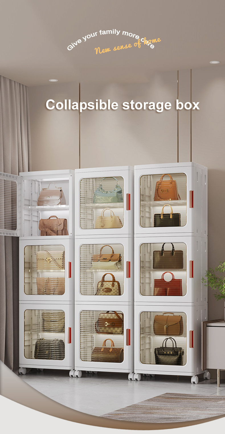 Plastic Double Layers Stackable Closet Organizer Sundries Lidded Storage Boxes Collapsible Storage Cube Bins with Wheels