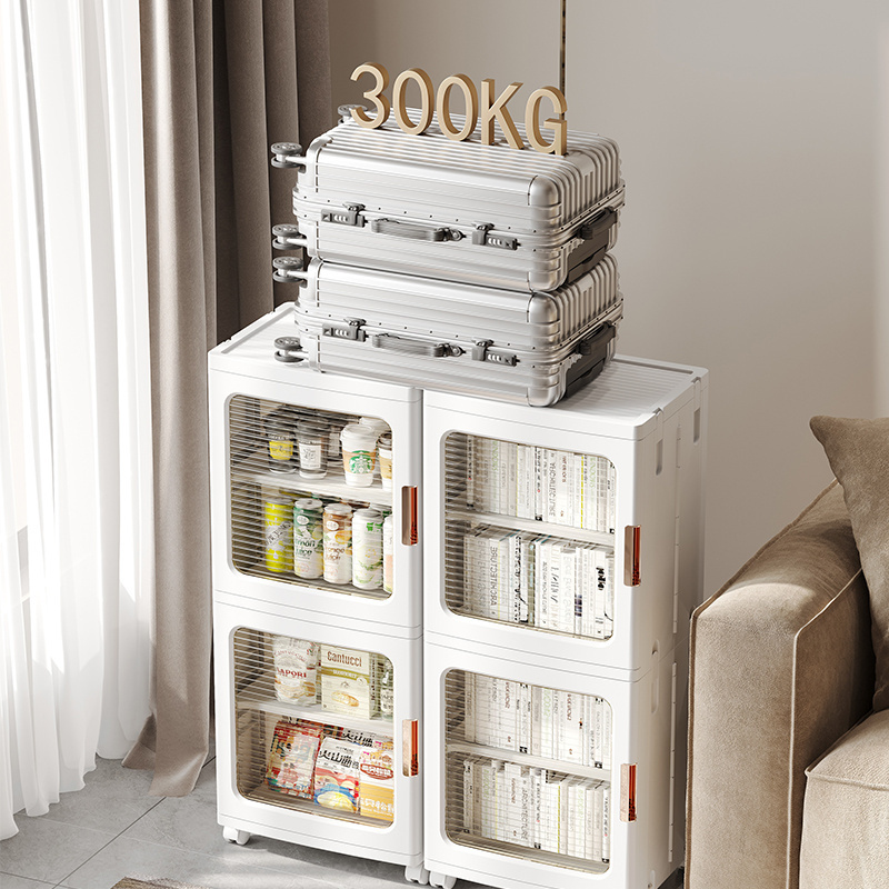 Plastic Double Layers Stackable Closet Organizer Sundries Lidded Storage Boxes Collapsible Storage Cube Bins with Wheels