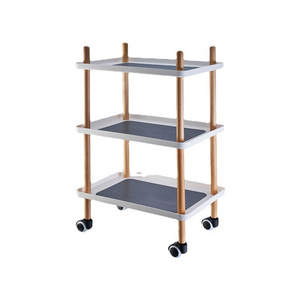 Three Tier Movable Storage Racks Plastic Wooden Bathroom Cart Kitchen Organization Storage Shelves Wheeled Trolley