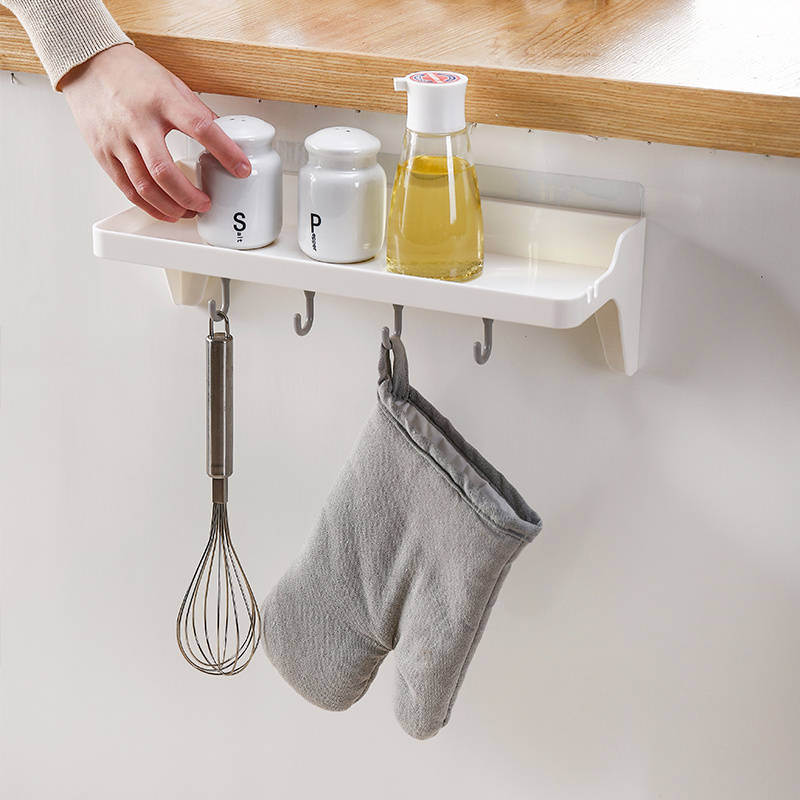 Seamless Paste Bathroom Shower Storage Shelf Plastic Wall Mounted Kitchen Storage Rack With Hooks Key Holder Hanger Hook Rack