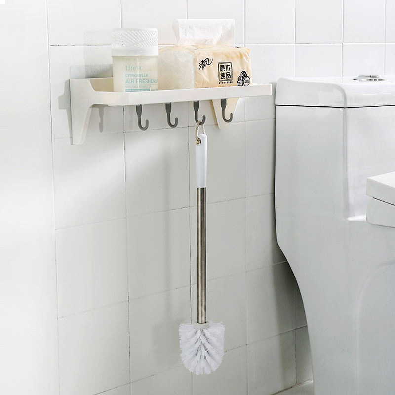 Seamless Paste Bathroom Shower Storage Shelf Plastic Wall Mounted Kitchen Storage Rack With Hooks Key Holder Hanger Hook Rack