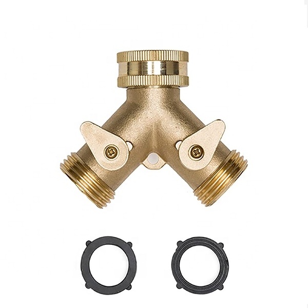 Brass Hose Bib Tap Connector Splitter Water Garden Adapter 2 Way