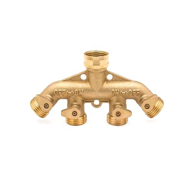 4 way on-off manifold garden tap hose splitter faucet 3/4inch