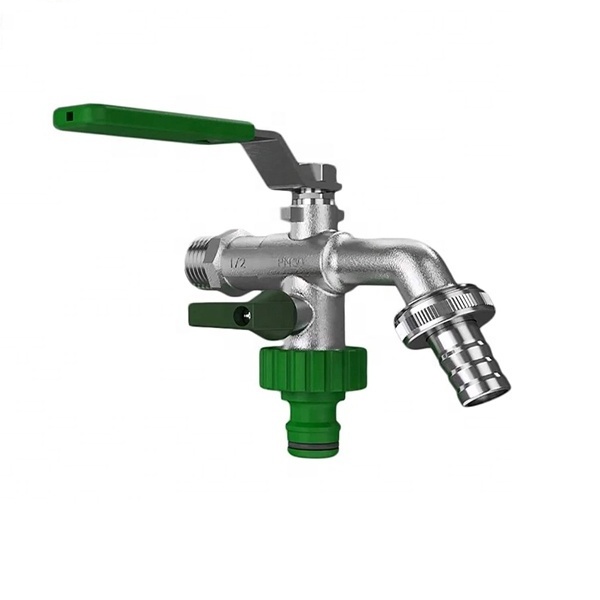 Wall Mount Outdoor Faucet Garden Bibcock Tap Double Valve Faucet