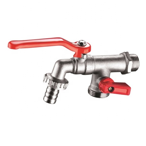 Wall Mount Outdoor Faucet Garden Bibcock Tap Double Valve Faucet