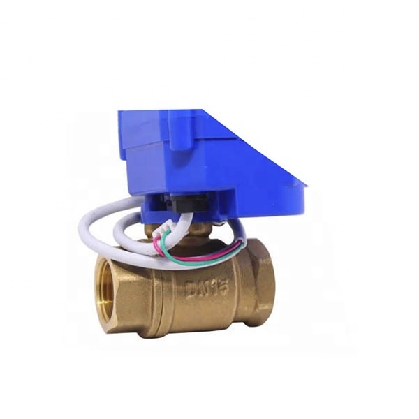 220V AC two-wire electric actuated 3 way three-way brass ball valve